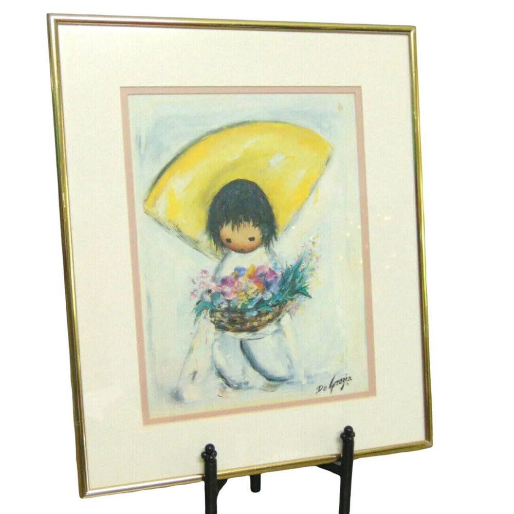 Ted DeGrazia Art Print Framed Indian Flower Girl Boy Yellow Hat Southwestern Vtg